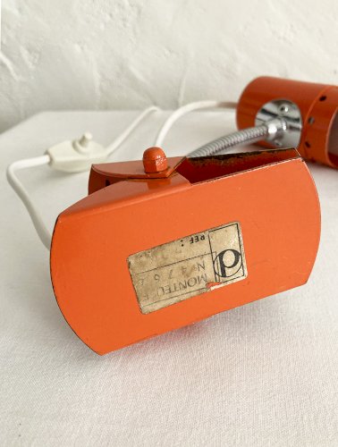 Lampe flexible Delmas orange à pince, années 1970