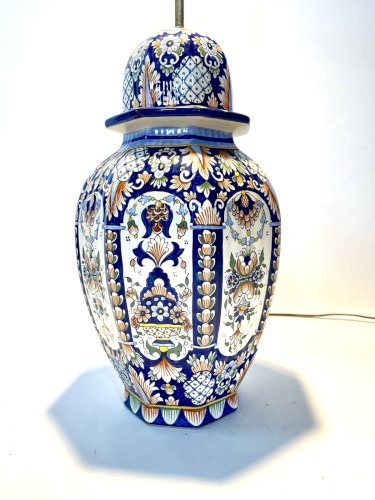 Lampe Monumentale en Faïence de Rouen – 83 cm de Majesté Bleue Faïence Luxe