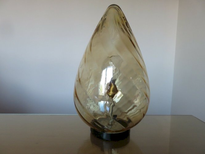 LAMPE  OEUF  EN VERRE DE MURANO AMBRE DORE ANNEES 60