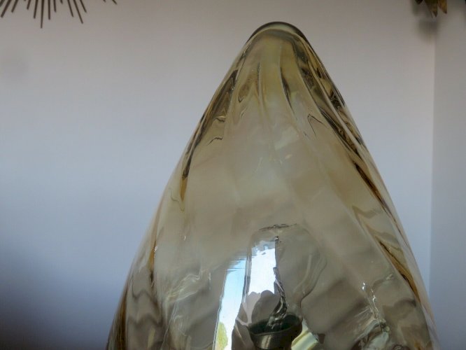 LAMPE  OEUF  EN VERRE DE MURANO AMBRE DORE ANNEES 60