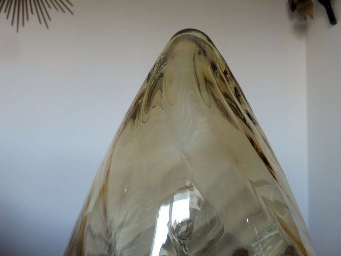 LAMPE  OEUF  EN VERRE DE MURANO AMBRE DORE ANNEES 60