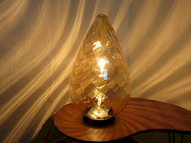 LAMPE  OEUF  EN VERRE DE MURANO AMBRE DORE ANNEES 60