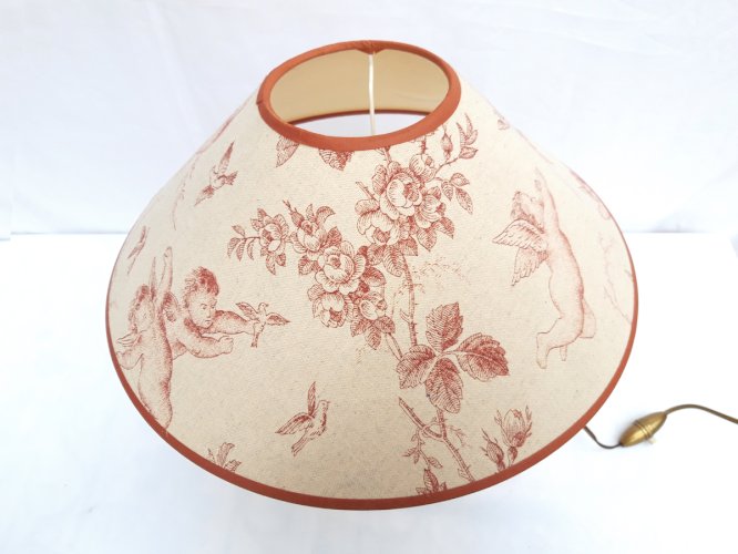Lampe pied bronze doré 19ème toile de Jouy aux putti