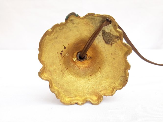 Lampe pied bronze doré 19ème toile de Jouy aux putti