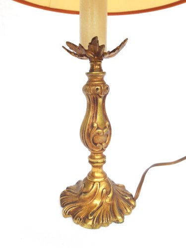 Lampe pied bronze doré 19ème toile de Jouy aux putti