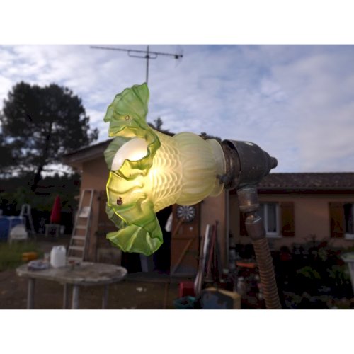 Lampe sur Pied Laiton et Tulipe Verre
