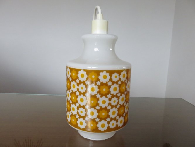 LAMPE SUSPENSION OPALINE MOTIF FLORAL TYPIQUE ANNEES 60 70 VINTAGE