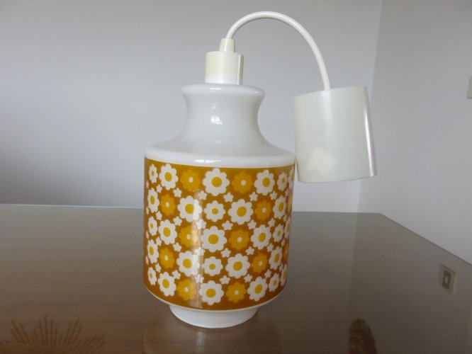 LAMPE SUSPENSION OPALINE MOTIF FLORAL TYPIQUE ANNEES 60 70 VINTAGE