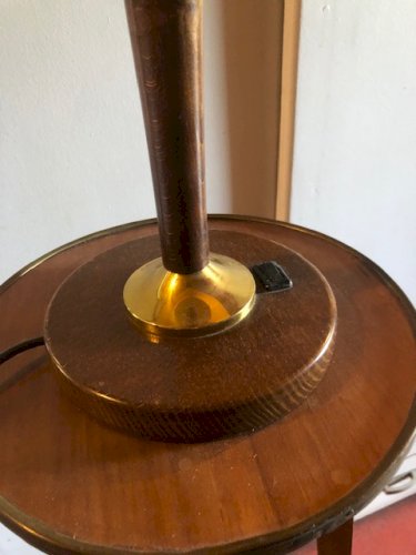 lampe Unilux en bois et laiton années 50