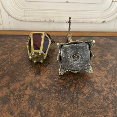 Lampe veilleuse en bronze et verres multicolores Restauration XIXe M3600