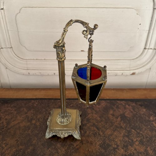 Lampe veilleuse en bronze et verres multicolores Restauration XIXe M3600