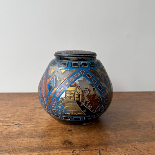 Lampe veilleuse Paul Fouillen Quimper en verre peint XXe M3560