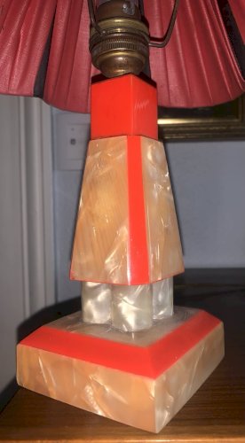 lampe veilleuse vintage 1940's 1950's bakélite galalithe rouge marbré fonctionne