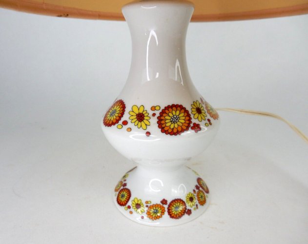 "Lampe Vintage Années 70 en Porcelaine de France - Décor Fleuri Flashy