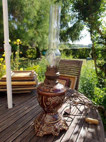 lampe vintage de style lampe à huile, base en céramique émaillée