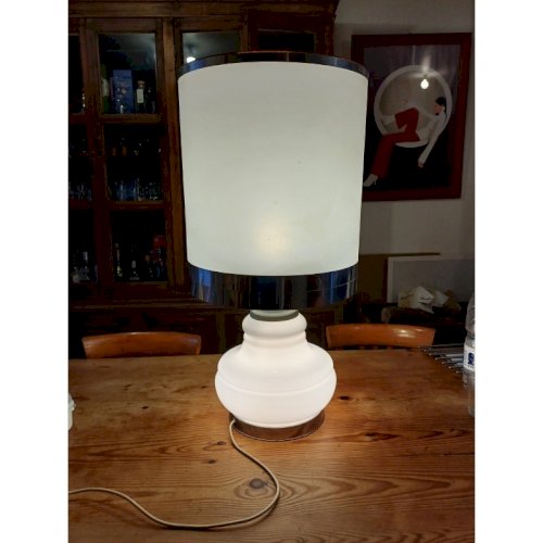 Lampe Vintage des Années 70 Opaline Blanche