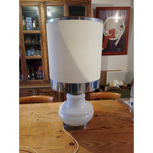 Lampe Vintage des Années 70 Opaline Blanche