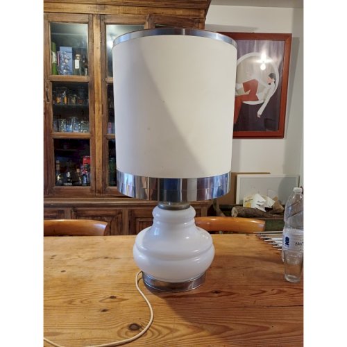 Lampe Vintage des Années 70 Opaline Blanche