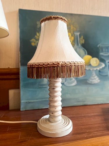 Lampe vintage en bois tourné