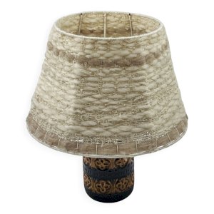 Vintage ceramic lamp with relief and wool shade