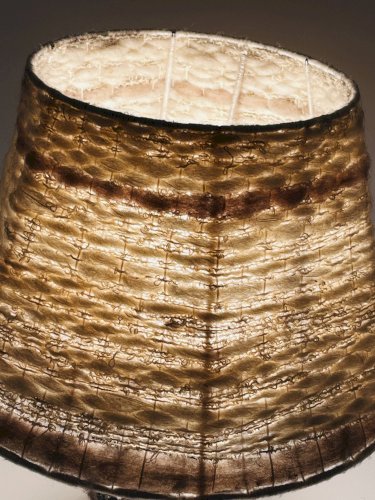 Lampe vintage en céramique relief et abat-jour laine
