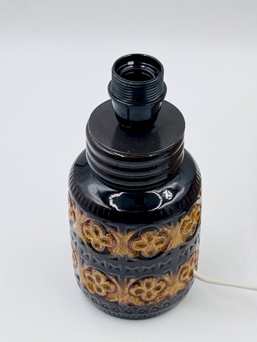 Lampe vintage en céramique relief et abat-jour laine