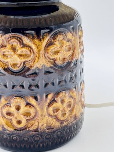 Lampe vintage en céramique relief et abat-jour laine