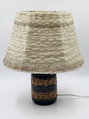 Lampe vintage en céramique relief et abat-jour laine