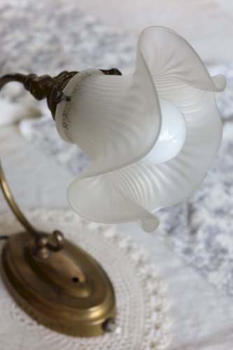 Lampe vintage en métal doré - Abat-jour tulipe
