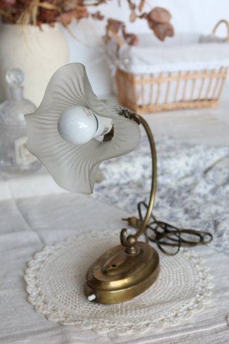 Lampe vintage en métal doré - Abat-jour tulipe