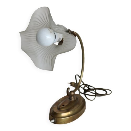 Lampe vintage en métal doré - Abat-jour tulipe