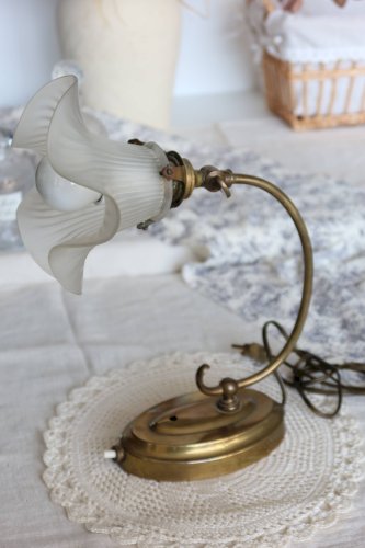 Lampe vintage en métal doré - Abat-jour tulipe