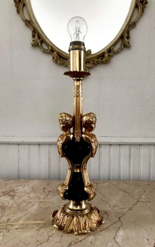 Lampe vintage or et noire style Empire, luminaire ancien