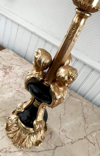 Lampe vintage or et noire style Empire, luminaire ancien