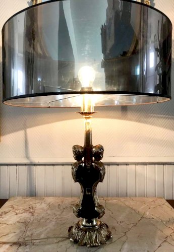 Lampe vintage or et noire style Empire, luminaire ancien
