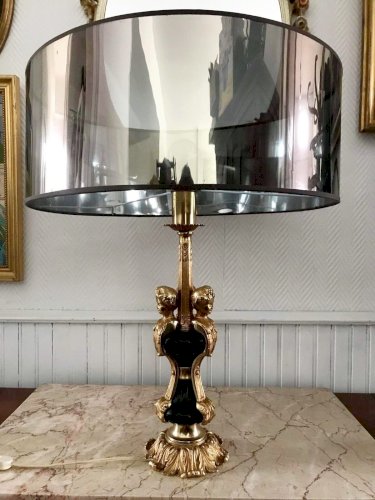 Lampe vintage or et noire style Empire, luminaire ancien