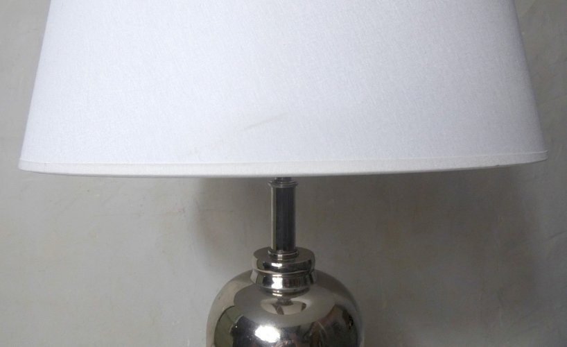 Lampe vintage Space Age pied boule métal chromé argenté abat-jour DRIMMER H68 cm