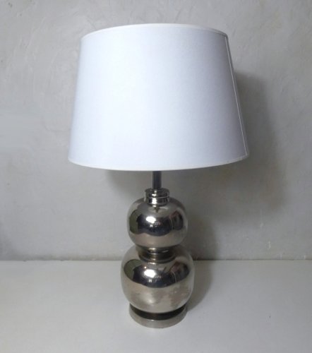 Lampe vintage Space Age pied boule métal chromé argenté abat-jour DRIMMER H68 cm