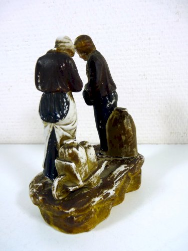 L'angelus d'après Millet biscuit porcelaine XIX° peinte H - 16 cm