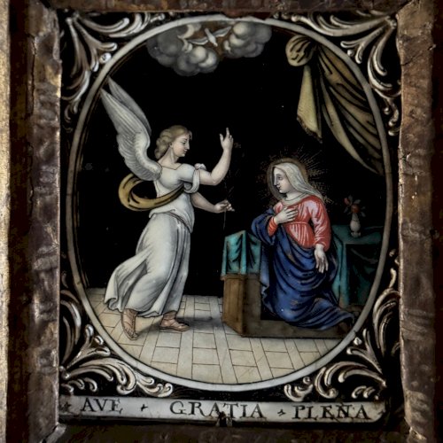 L'Annonciation par Jacques Laudin XVIIe plaque rectangulaire émaillée A5703