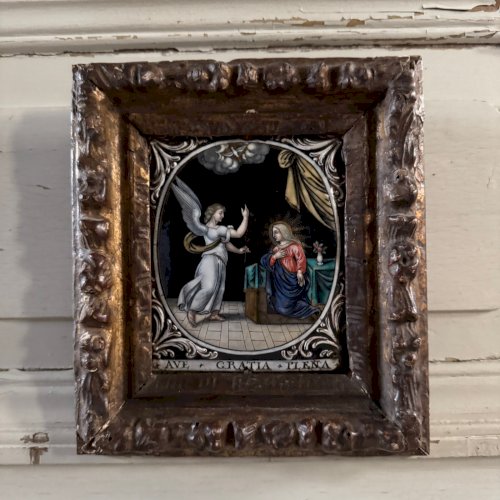 L'Annonciation par Jacques Laudin XVIIe plaque rectangulaire émaillée A5703