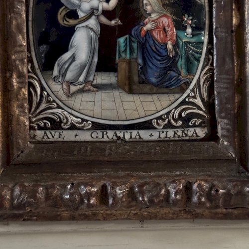 L'Annonciation par Jacques Laudin XVIIe plaque rectangulaire émaillée A5703