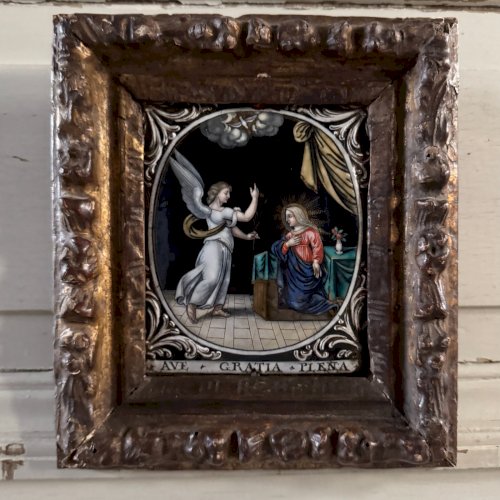 L'Annonciation par Jacques Laudin XVIIe plaque rectangulaire émaillée A5703