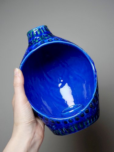 Lanterne bougeoir céramique années 50 Bitossi Rimini Blue par Aldo Londi
