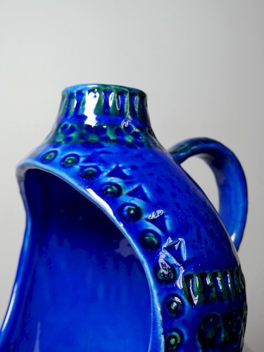 Lanterne bougeoir céramique années 50 Bitossi Rimini Blue par Aldo Londi