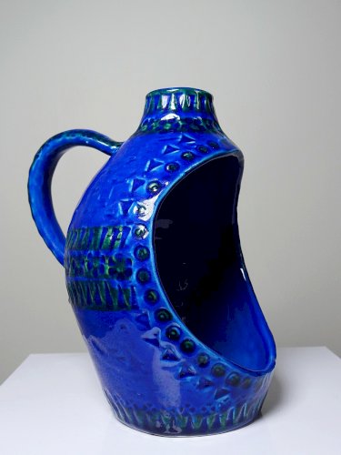 Lanterne bougeoir céramique années 50 Bitossi Rimini Blue par Aldo Londi