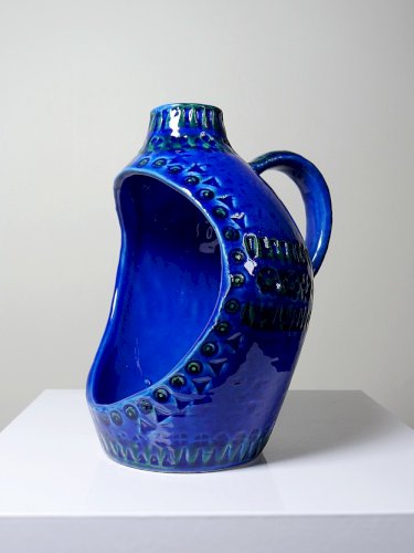 Lanterne bougeoir céramique années 50 Bitossi Rimini Blue par Aldo Londi