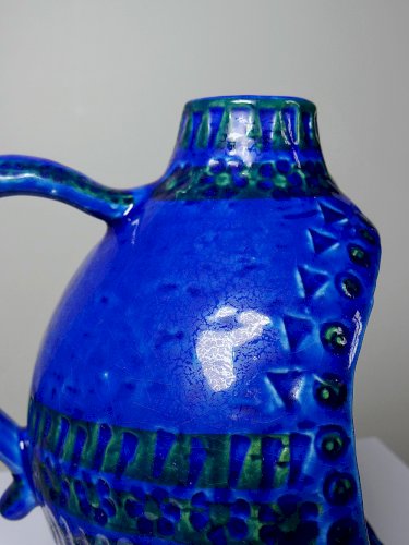 Lanterne bougeoir céramique années 50 Bitossi Rimini Blue par Aldo Londi