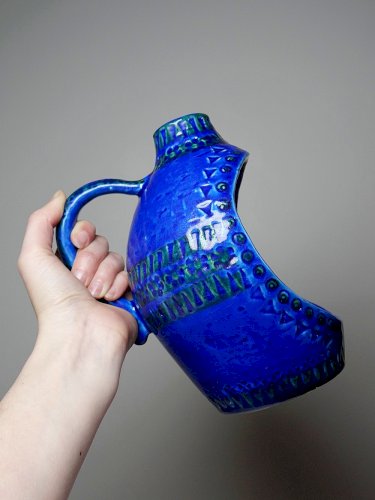 Lanterne bougeoir céramique années 50 Bitossi Rimini Blue par Aldo Londi