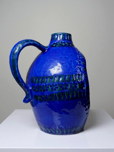 Lanterne bougeoir céramique années 50 Bitossi Rimini Blue par Aldo Londi
